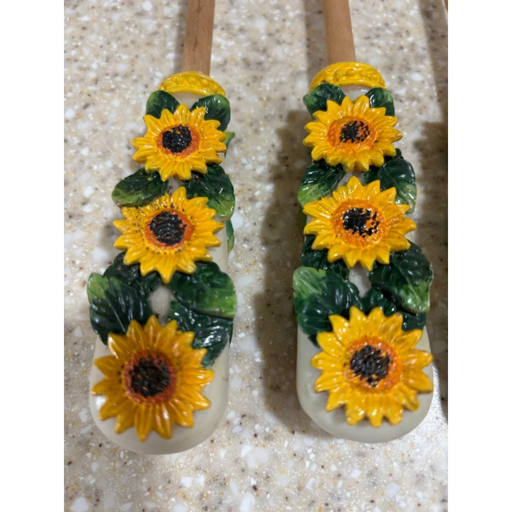 Sunflower Cooking Utensils Set of 4, Wood, Yellow Sunflower Handles One Size